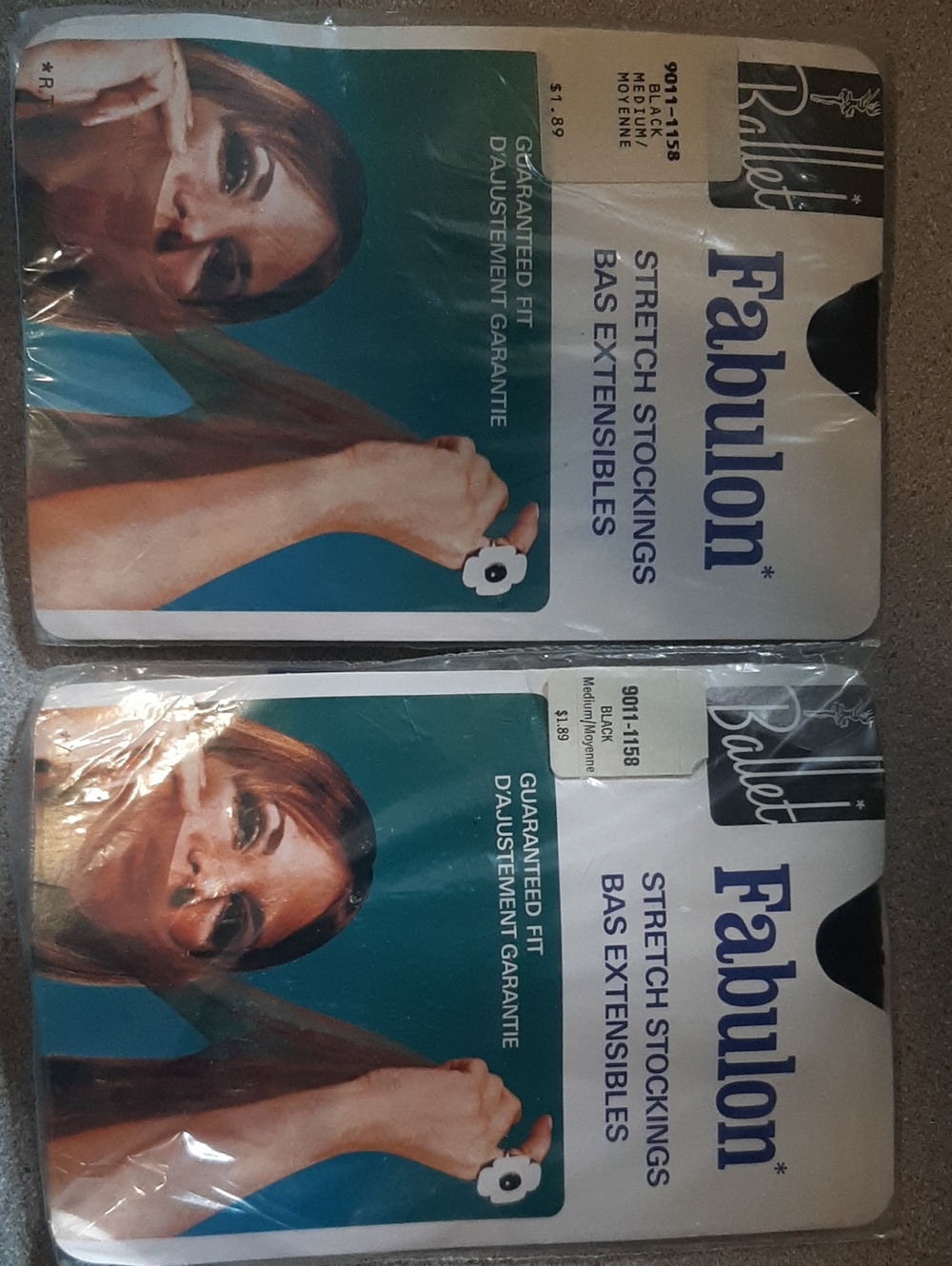 2 Packages of Vintage Fabulon Stretch Stockings Black Medium